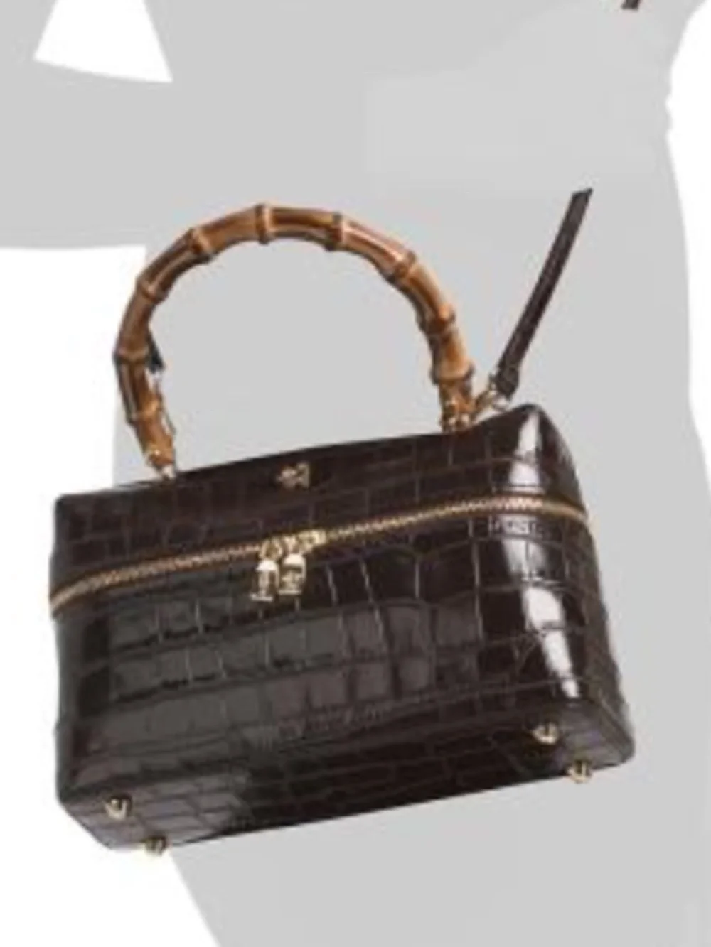 NWT PRATESI made in italy Chocolate Genuine leather crocodile vanity case Bag